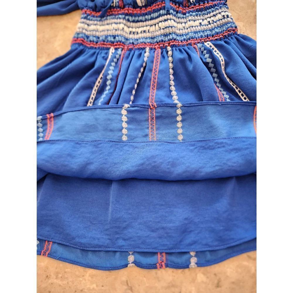 Parker royal blue boho embroidered drop waist dress tunic size small - Picture 8 of 9